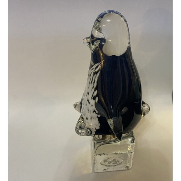 Vintage 2003 Joe Rice Penguin Glass Penguin Paperweight Figurine Black White - Picture 4 of 11